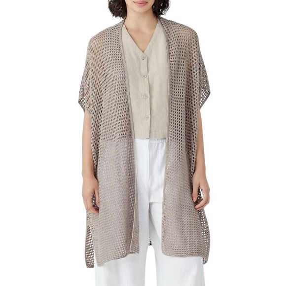 Eileen Fisher Open Stitch Longline Organic Linen Cardigan Sz XL - Picture 13 of 13